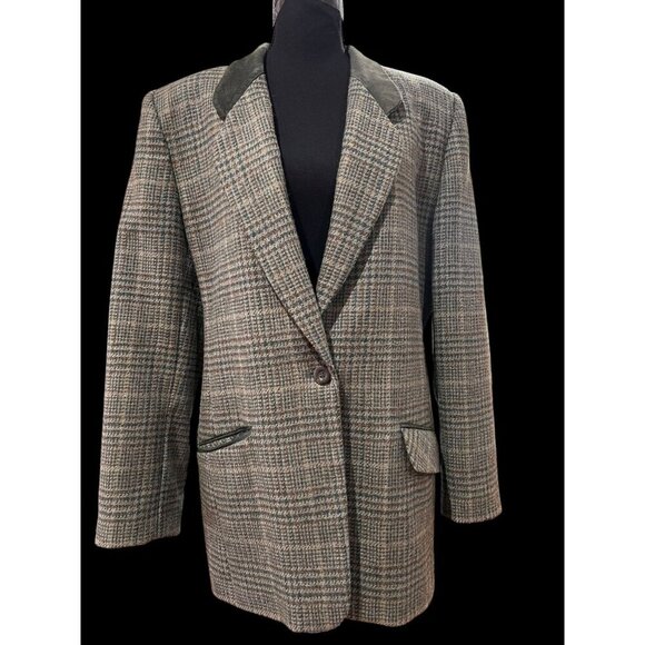 David N Vintage Glen Plaid Blazer Men Velvet Collar scandinavian estate tweed - Picture 1 of 10